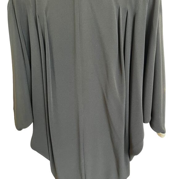 Vintage 80s Saks Fifth Avenue Batwing Dress Crepe 10 Black Ivory Shoulder Pads - Picture 11 of 15